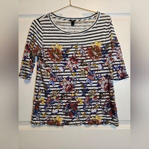 J. Crew Multicolor Floral Striped Short Sleeve Top S